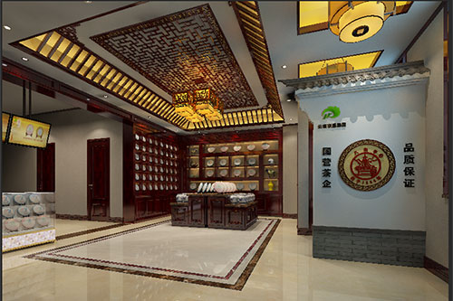 绵阳古朴典雅的中式茶叶店大堂设计效果图